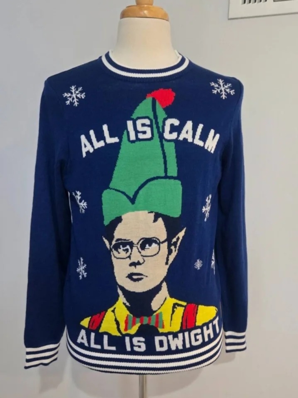 Tipsy Elves Navy Blue "All Is Dwight" Dwight Elf Holiday Sweater